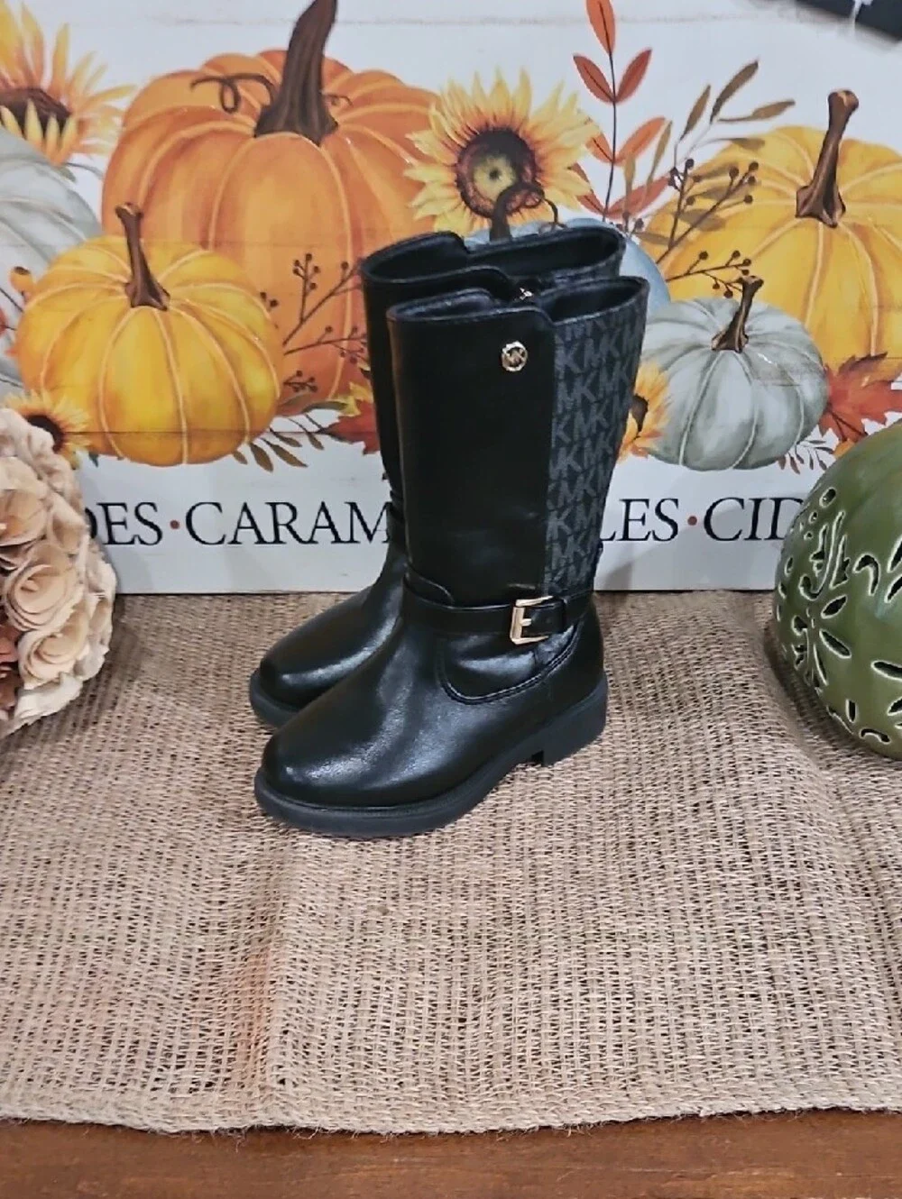Toddler Michael Kors Black Leather Zip Up Mid-Calf Boots Sz 8